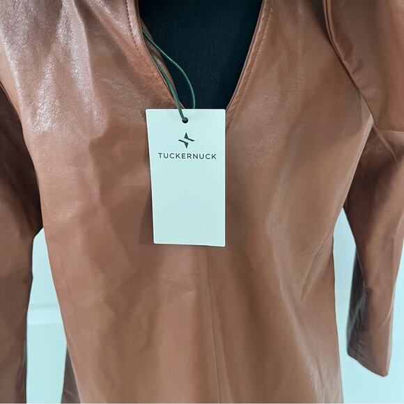 NWT TUCKERNUCK Cognac Leather Faye Blouse SZ XS EUC Faux Leather - Picture 5 of 6